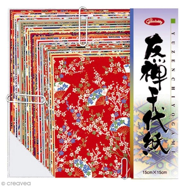 Papier Origami Japonais - 20 motifs traditionnels irisés - 15 x 15 cm - 40 feuilles - Photo n°1