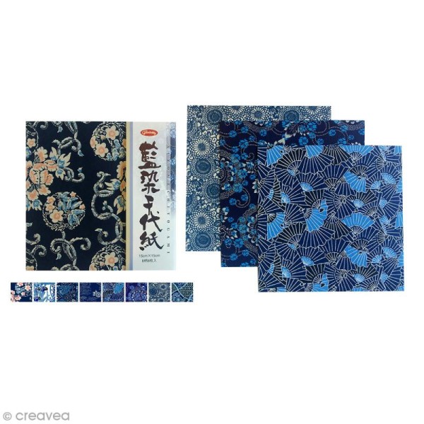 Papier Origami Japonais - 8 motifs traditionnels - 15 x 15 cm - 8 feuilles - Photo n°1
