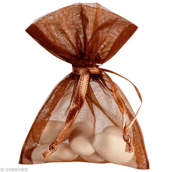 Sachet organza 7,5 x 10 cm - Marron chocolat x 10 - Photo n°1