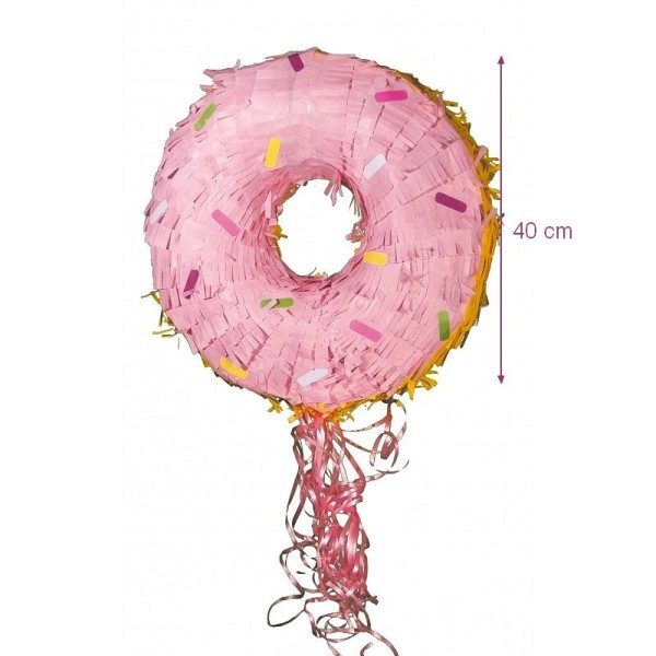 Pinata Donut coloré, 40 x 12 x 40 cm, pour anniversaire ou babyshower, vendue vide - Photo n°1