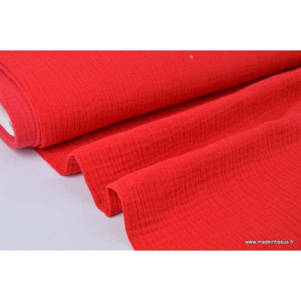 Tissu Double gaze coloris  rouge - Oeko tex - Photo n°2