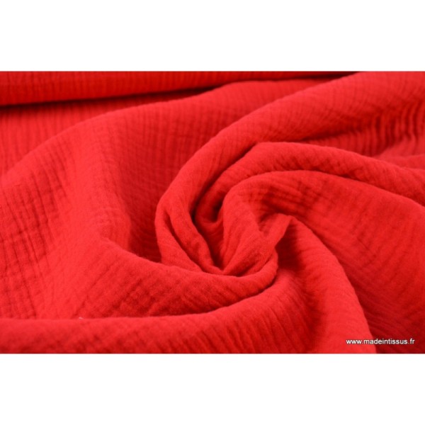 Tissu Double gaze coloris  rouge - Oeko tex - Photo n°4