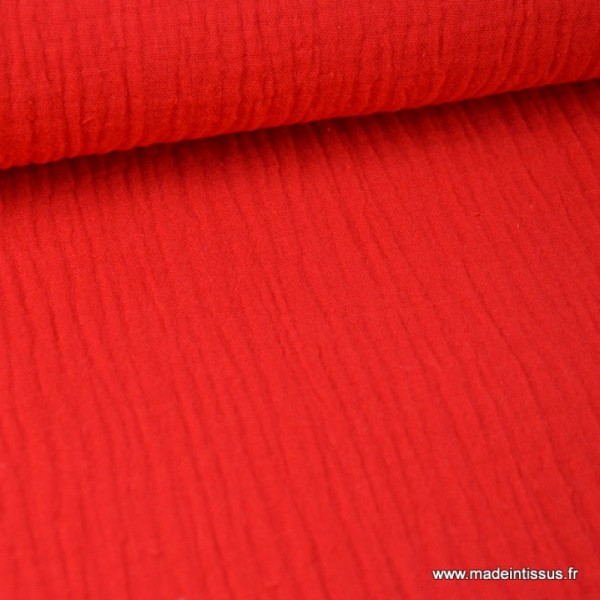 Tissu Double gaze coloris  rouge - Oeko tex - Photo n°1