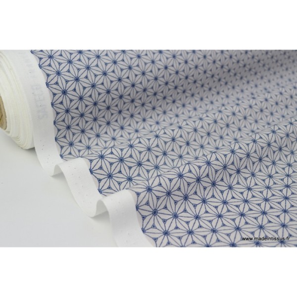 Tissu Cretonne coton lin et blanc imprimé tendance japonaise - Photo n°2