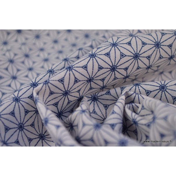 Tissu Cretonne coton lin et blanc imprimé tendance japonaise - Photo n°4