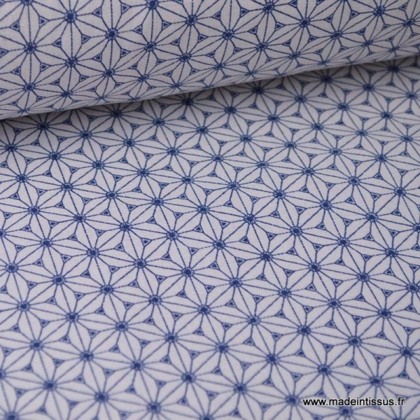 Tissu Cretonne coton lin et blanc imprimé tendance japonaise - Photo n°1