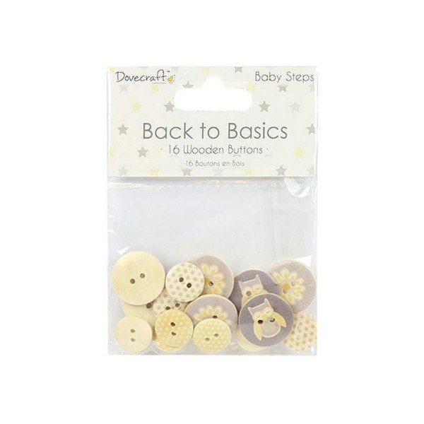 16 boutons ronds bois, scrapbooking Dovecraft BABY STEPS - Photo n°1