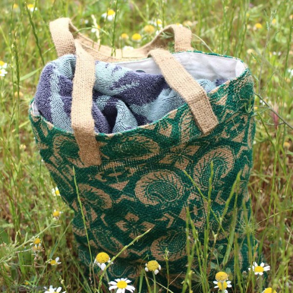 Tote bag en jute naturelle - Feuilles - Violet - 28 x 33 cm - Photo n°6