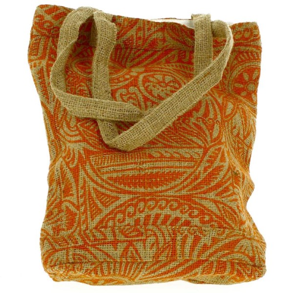 Tote bag en jute naturelle - Polynésien - Orange - 28 x 33 cm - Photo n°3