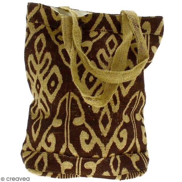 Tote bag en jute naturelle - Polynésien (grands motifs) - Marron - 28 x 33 cm - Photo n°3