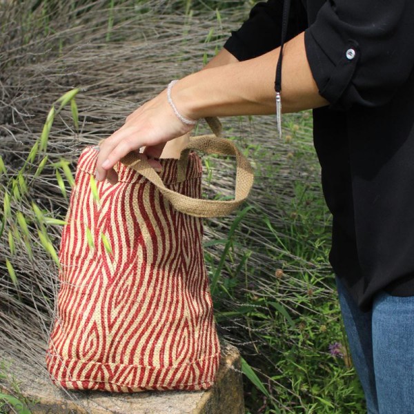 Tote bag en jute naturelle - Polynésien (grands motifs) - Marron - 28 x 33 cm - Photo n°4