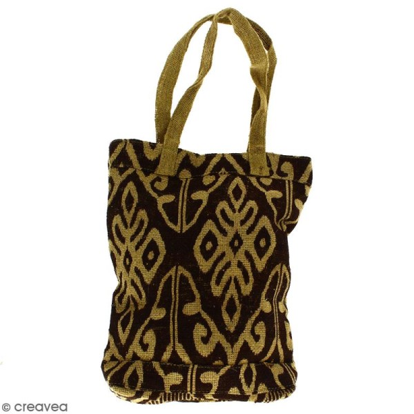 Tote bag en jute naturelle - Polynésien (grands motifs) - Marron - 28 x 33 cm - Photo n°1