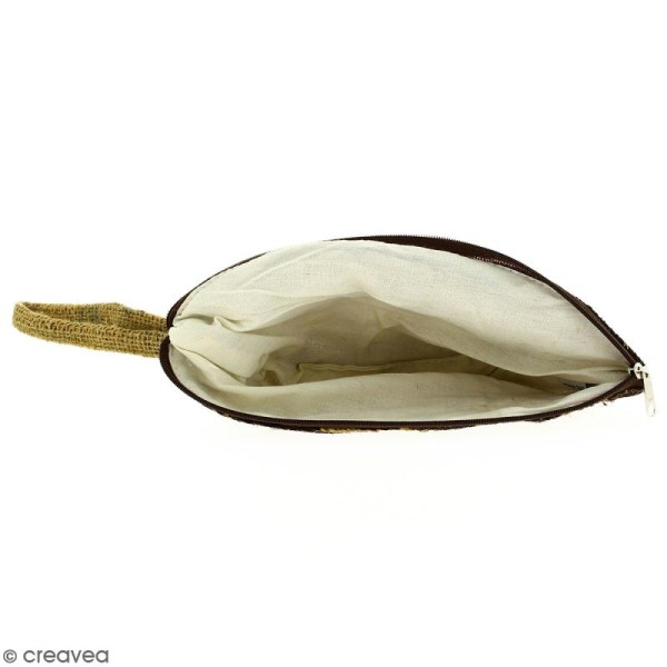 Pochette ovale en jute naturelle - Polynésien (grands motifs) - Marron - 24 x 16 cm - Photo n°2