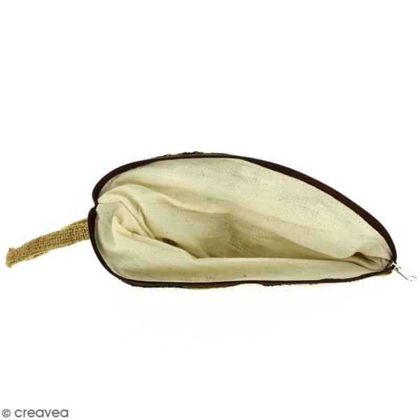 Pochette ovale en jute naturelle - Zébré - Vert sapin - 24 x 16 cm - Photo n°2
