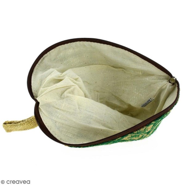 Pochette ovale en jute naturelle - Paisley - Vert sapin - 24 x 16 cm - Photo n°2