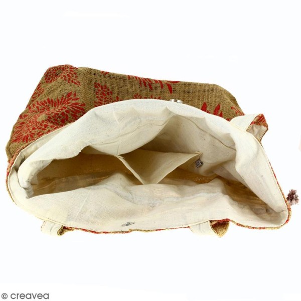 Grand sac seau en jute naturelle - Feu d'artifice - Rouge clair - 43 x 45 cm - Photo n°3