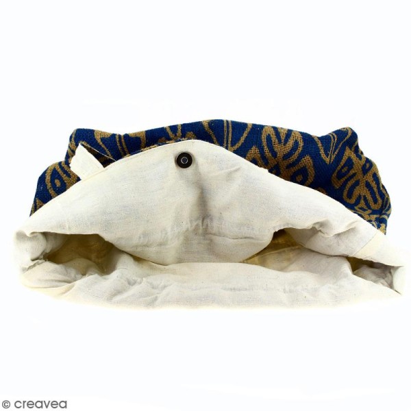 Grand sac seau en jute naturelle - Polynésien (grands motifs) - Bleu - 43 x 45 cm - Photo n°3
