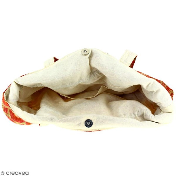 Grand sac seau en jute naturelle - Cercles et carrés - Rouge clair - 43 x 45 cm - Photo n°3