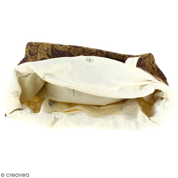 Grand sac seau en jute naturelle - Feuilles - Violet - 43 x 45 cm - Photo n°3