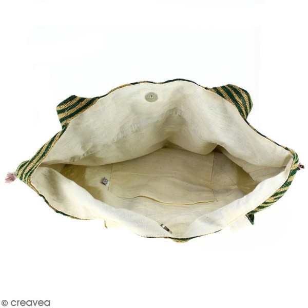 Grand sac seau en jute naturelle - Paisley - Vert sapin - 43 x 45 cm - Photo n°2