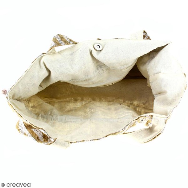 Grand sac seau en jute naturelle - Tribal ethnique - Blanc - 43 x 45 cm - Photo n°2