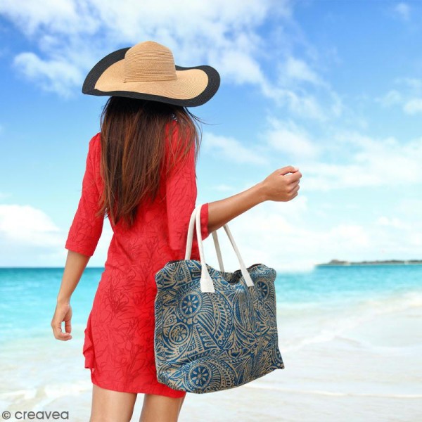 Sac shopping en jute naturelle - Polynésien - Orange - 50 x 38 cm - Photo n°2