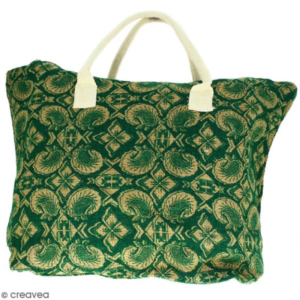 Sac shopping en jute naturelle - Paisley - Vert sapin - 50 x 38 cm - Photo n°1