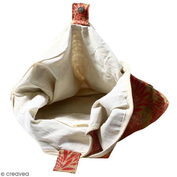 Maxi sac cabas en jute naturelle - Feu d'artifice - Rouge - 62 x 45 cm - Photo n°3