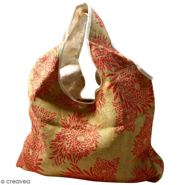 Maxi sac cabas en jute naturelle - Feu d'artifice - Rouge - 62 x 45 cm - Photo n°1