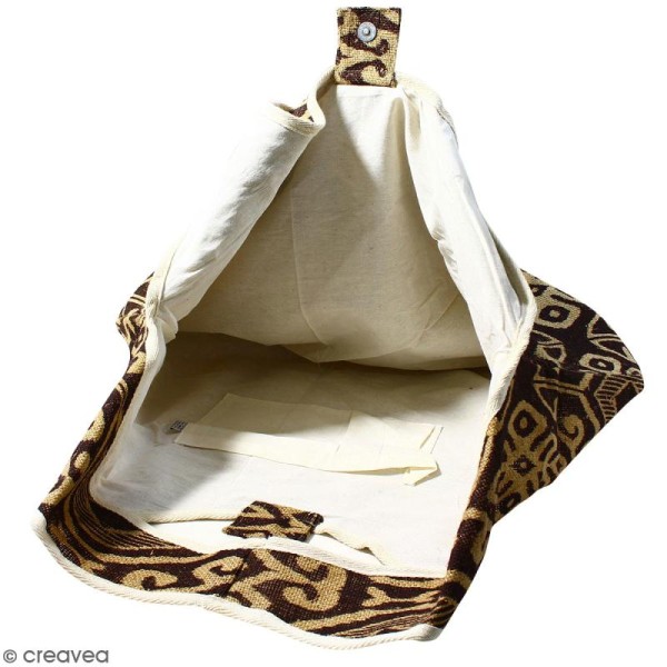 Maxi sac cabas en jute naturelle - Polynésien (grands motifs)- Marron - 62 x 45 cm - Photo n°3
