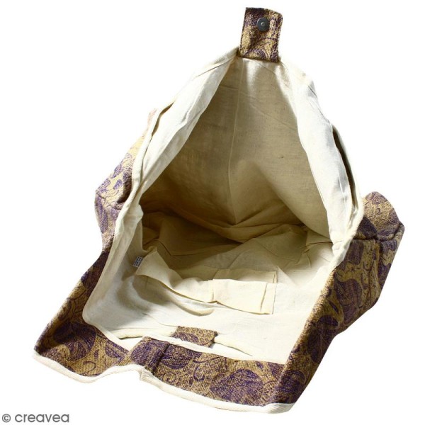 Maxi sac cabas en jute naturelle - Feuilles - Violet - 62 x 45 cm - Photo n°3