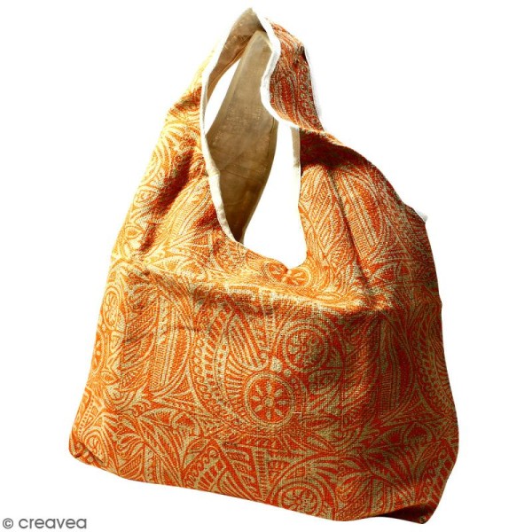 Maxi sac cabas en jute naturelle - Polynésien - Orange - 62 x 45 cm - Photo n°1