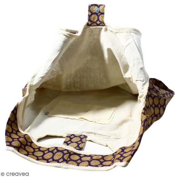 Maxi sac cabas en jute naturelle - Cercle - Violet - 62 x 45 cm - Photo n°2