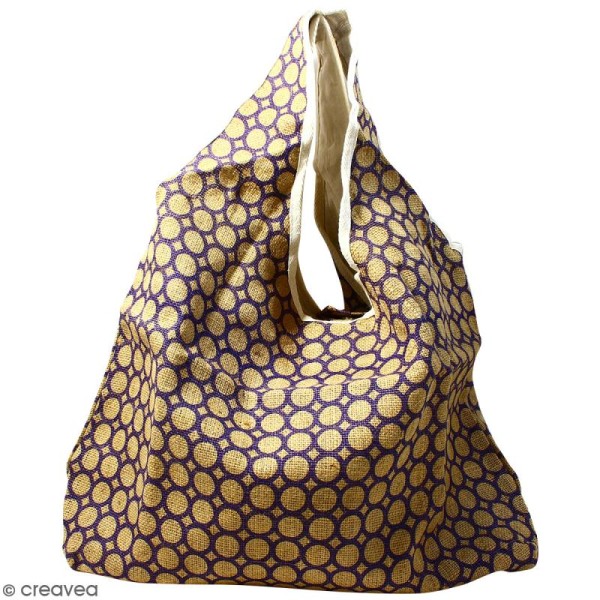 Maxi sac cabas en jute naturelle - Cercle - Violet - 62 x 45 cm - Photo n°1