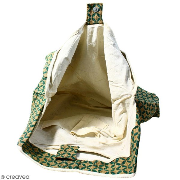 Maxi sac cabas en jute naturelle - Quatre-feuilles - Vert sapin - 62 x 45 cm - Photo n°2