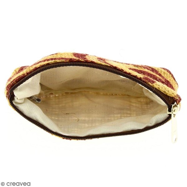 Pochette en jute naturelle taille S - Tribal ethnique - Bordeaux - 13 x 10 cm - Photo n°2