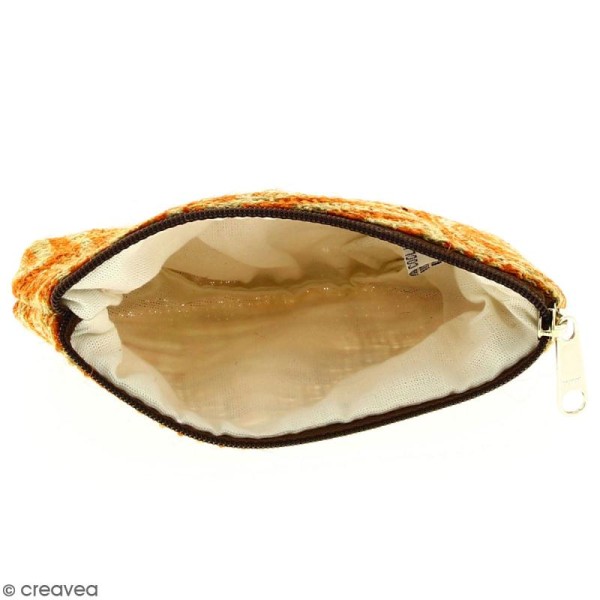 Pochette en jute naturelle taille S - Polynésien - Orange - 13 x 10 cm - Photo n°2