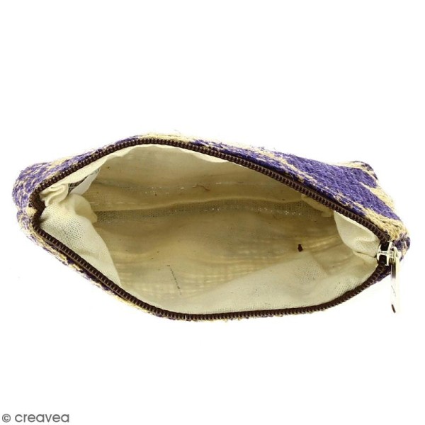 Pochette en jute naturelle taille S - Paisley (grands motifs) - Violet - 13 x 10 cm - Photo n°2