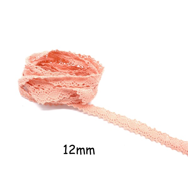 2m Ruban Galon Dentelle Fantaisie 12mm En Coton Rose Saumon - Photo n°1