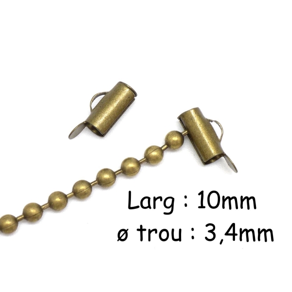 6 Embout Tube Pour Chaînette Bille, Tissage Perle En Métal De Couleur Bronze 10mm - Photo n°1