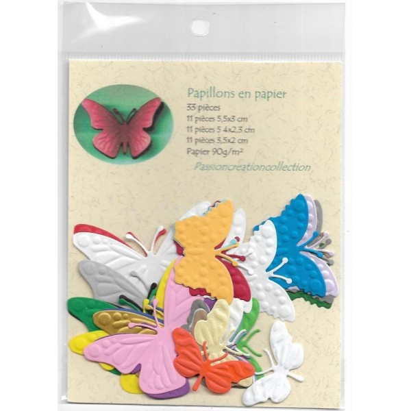 Papillons en papier pour scrapbooking 33 pièces couleurs assorties - Photo n°1