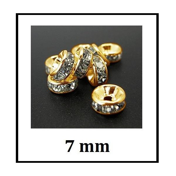 LOT 50 Intercalaires 7MM - Séparateurs - Perles rondelles en métal à Strass dorées - Photo n°1