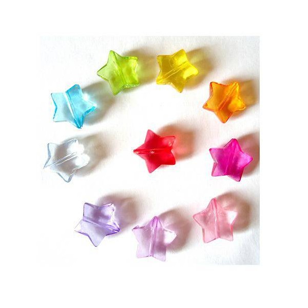 LOT 50 perles étoiles transparentes multicolores 15 mm - Photo n°1