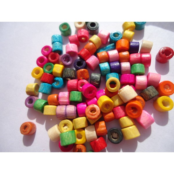 LOT de 1200 Perles en bois Rondes 4 mm Multicolores (vert, jaune, rose, rouge, orange, bleu) - Photo n°1