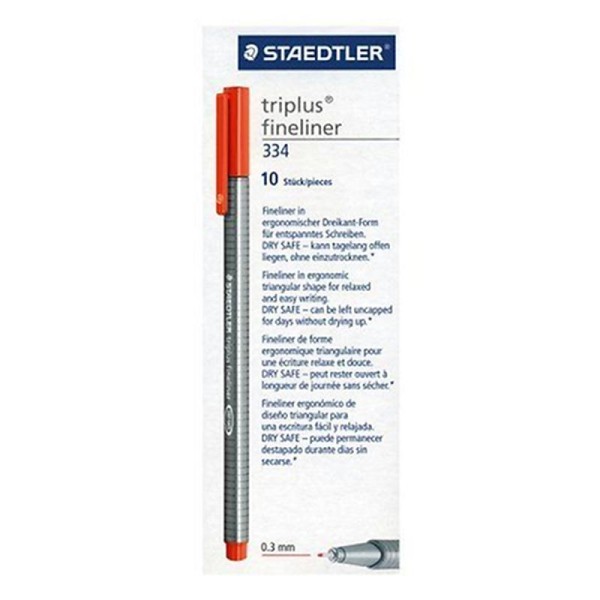 Staedtler - triplus fineliner 334 - Boite de 10 feutres - Pointe 0,3 mm - Encre rouge - Photo n°1