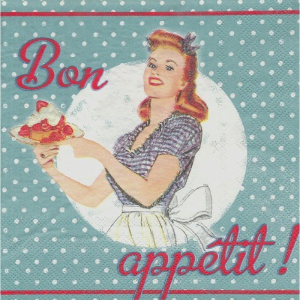 4 Serviettes en papier Années 50 Bon Appétit Format Lunch - Photo n°1
