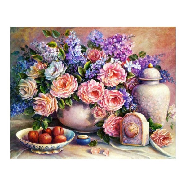 Broderie Diamant Kit - Fleurs roses - 50 x 40 cm - Photo n°1