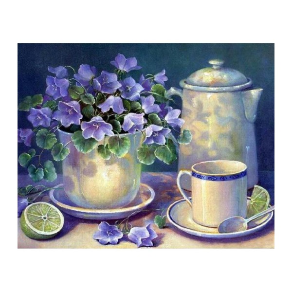 Broderie Diamant Kit - Fleurs violette - 50 x 40 cm - Photo n°1