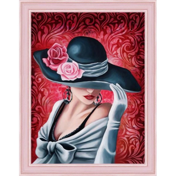 Broderie Diamant Kit - Dame rose - 30 x 40 cm - Photo n°1