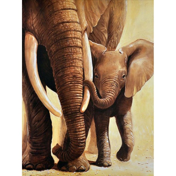 Broderie Diamant Kit - Les éléphants - 30 x 40 cm - Photo n°1